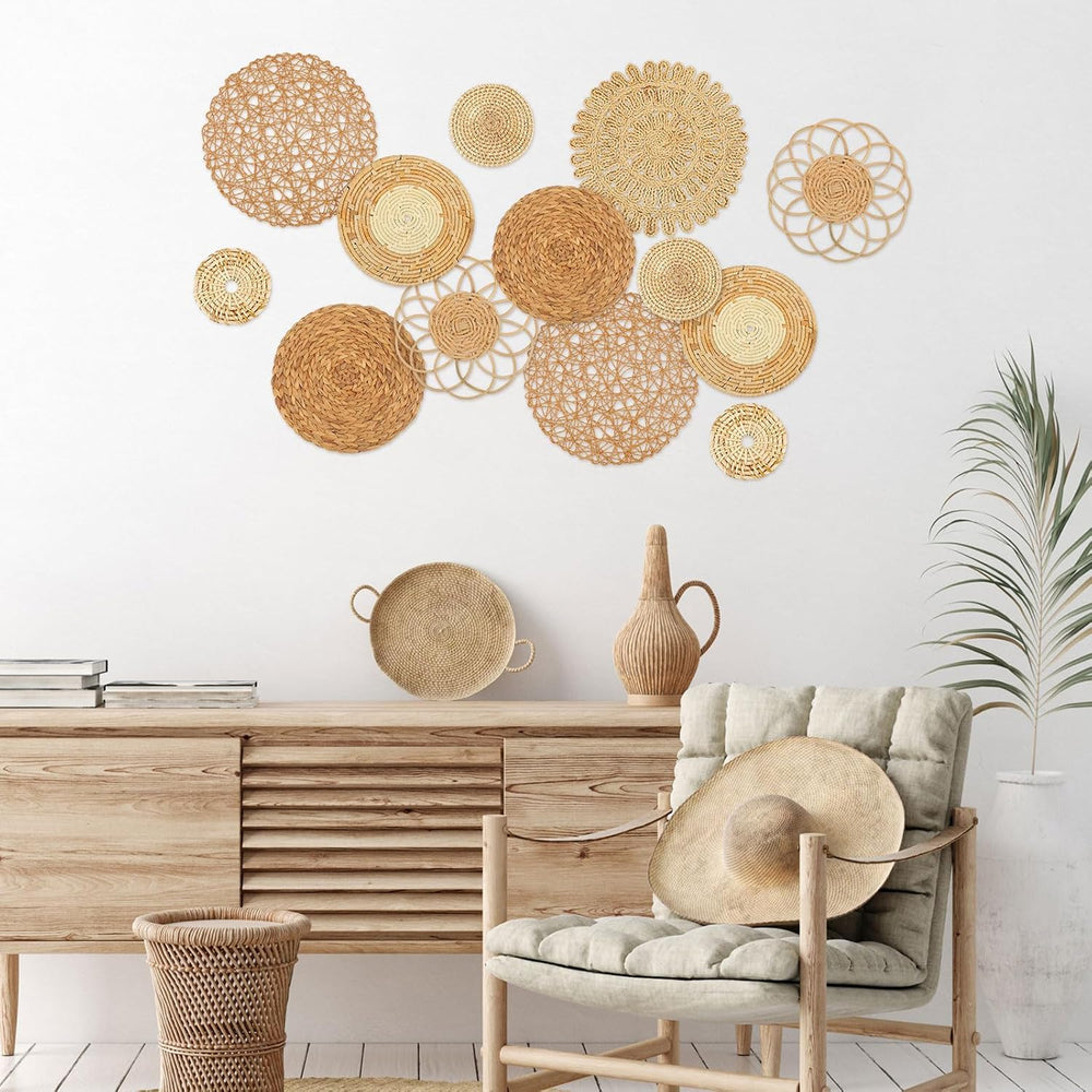 Glenmal 13 Pcs Boho Wall Basket Decor Set Woven Rattan Seagrass,Classic