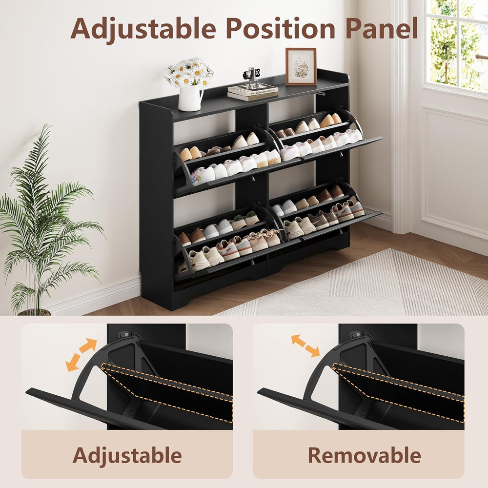 HUANLEGO Shoe Cabinet Storage for Entryway with 4 Flip Drawers, Black