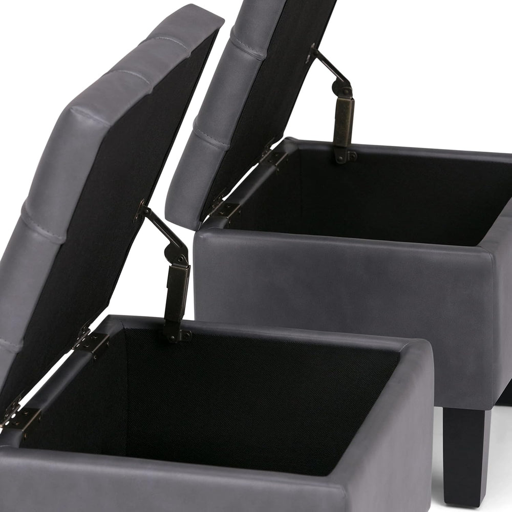 SIMPLIHOME Dover 44" Wide Vegan Leather Storage Ottoman in Grey (Set of 3)
