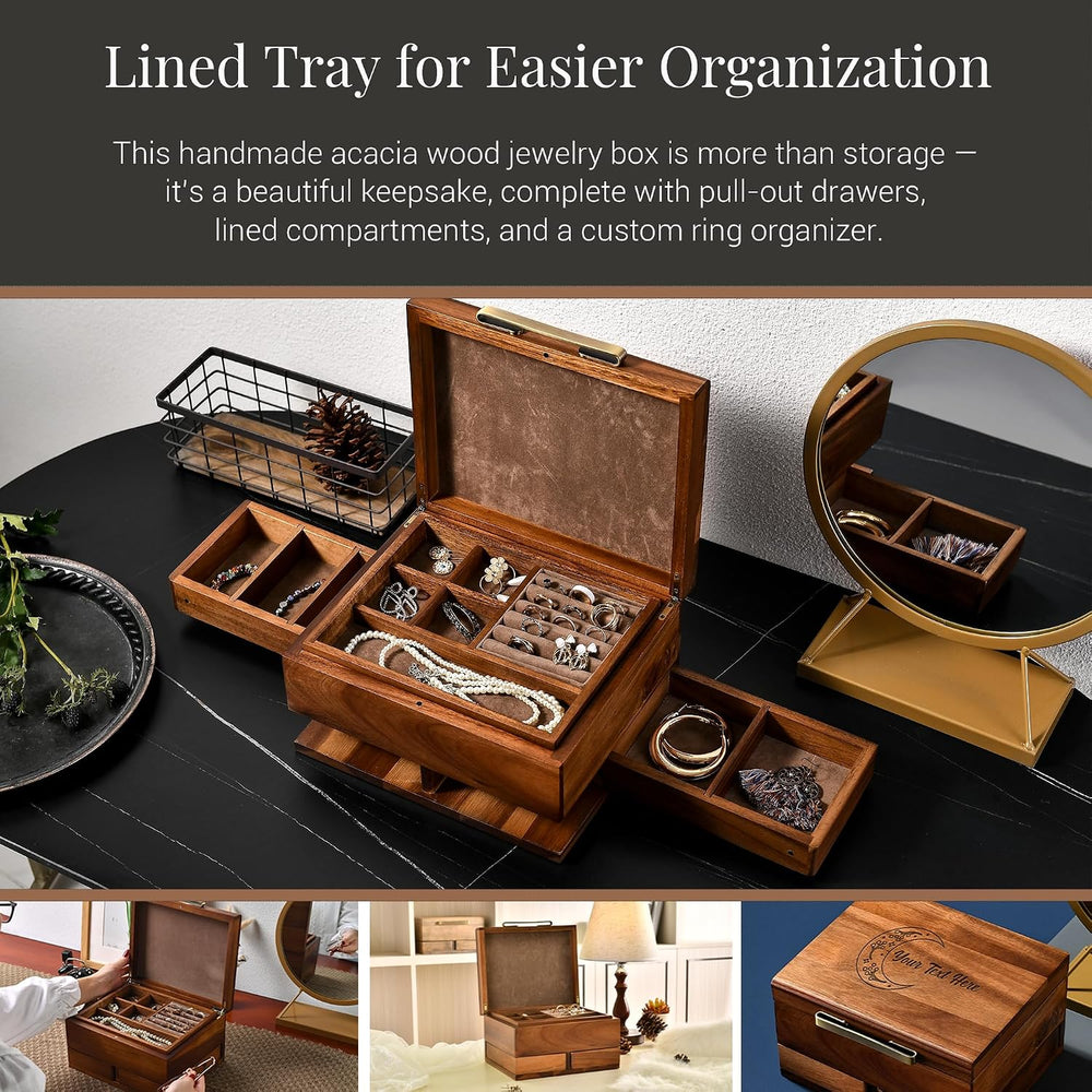 Shanik Wooden Jewelry Box for Women – Elegant Organizer with Ring Cushions, P...