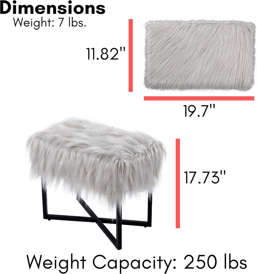 BIRDROCK HOME Rectangular Faux Fur Vanity Foot Stool Ottoman with Metal Legs ...