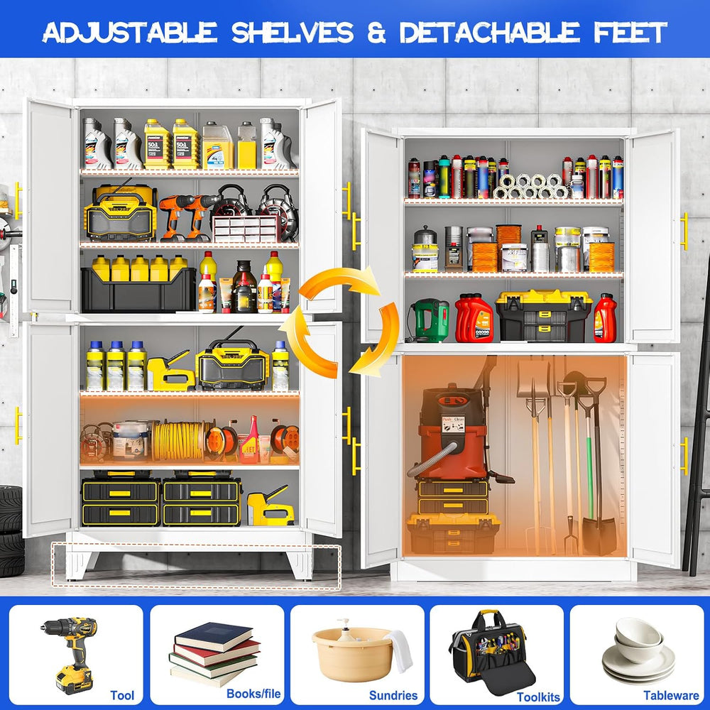 79'' Metal Pantry Storage Cabinet with 4 Door and Adjustable Shelves