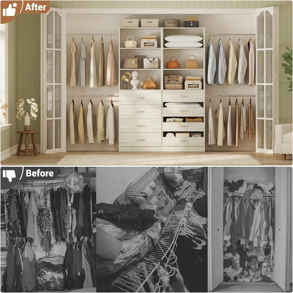 Aheaplus Closet System, 6-15Ft Custom Wood Closet Organizer with 8 Drawers