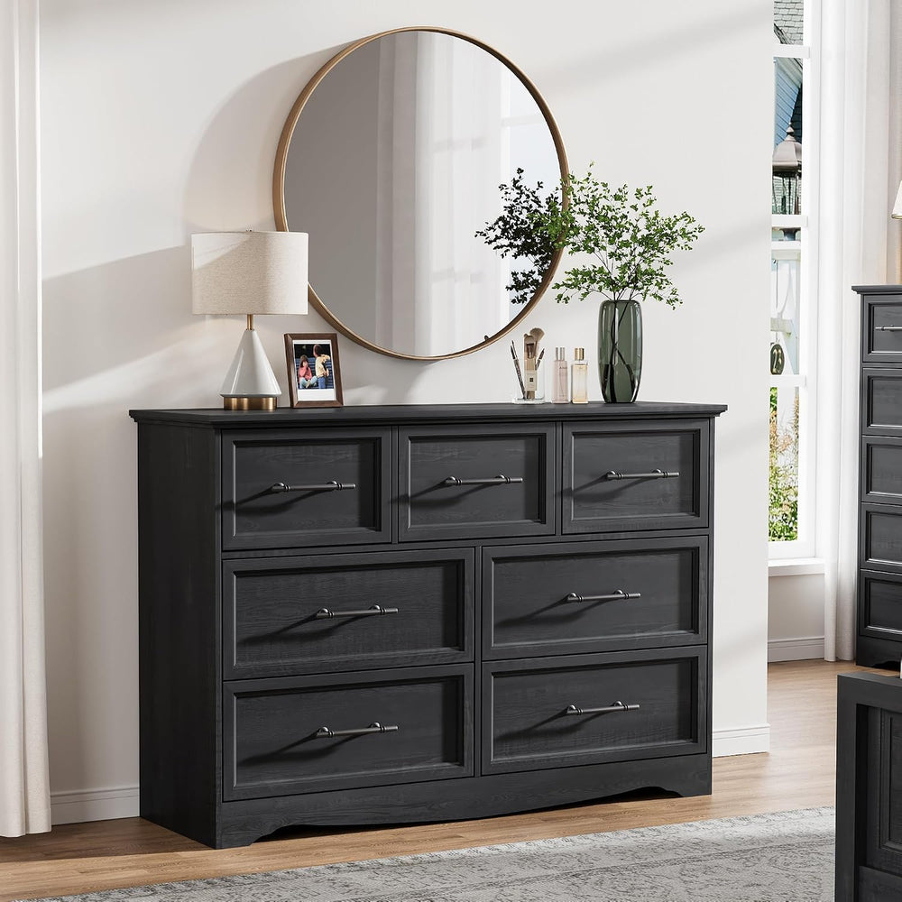YANSNWO Black 7 Drawer Dresser for Bedroom, 47" Wide Chest of Drawers