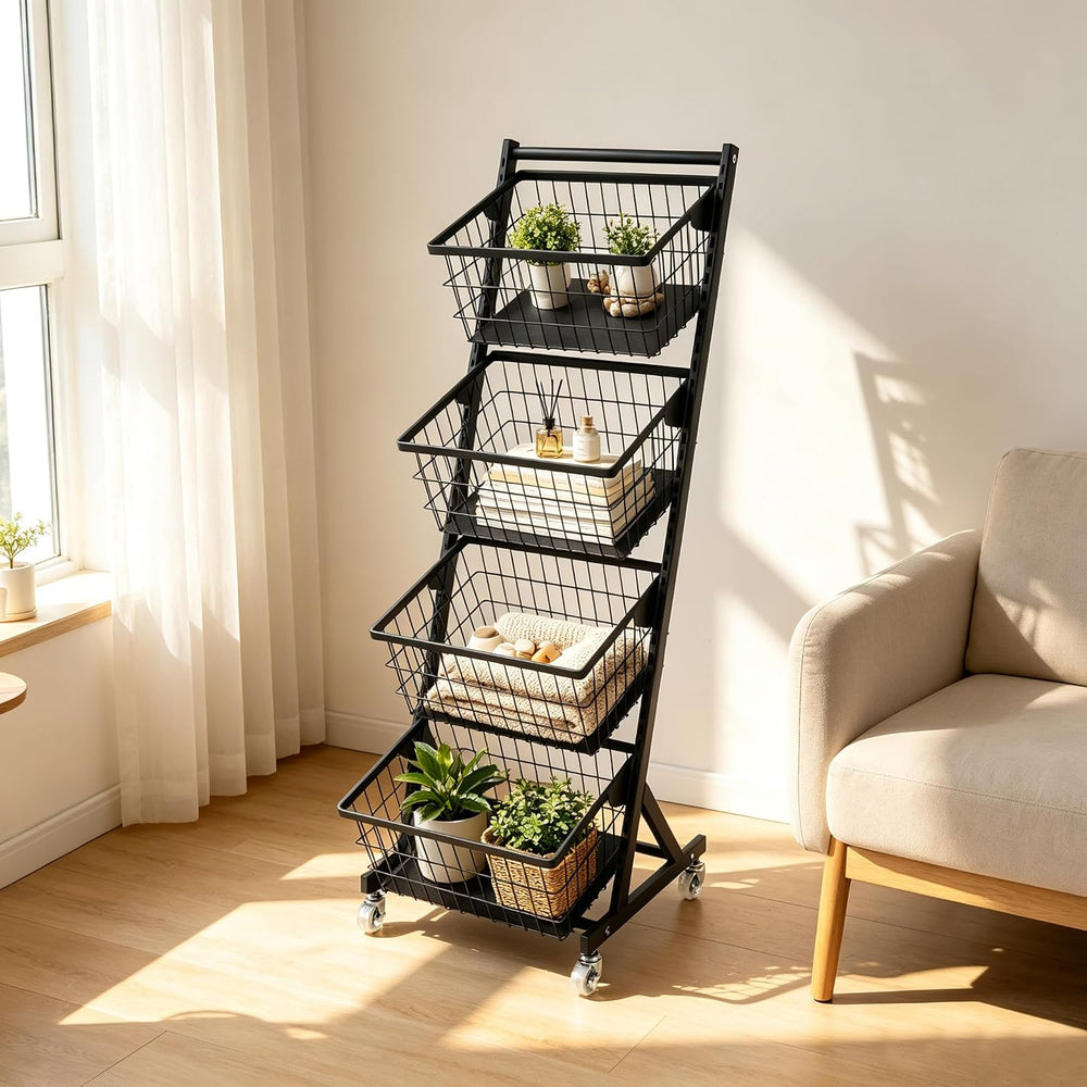 Kitchen Storage Cart, 4-Tier Rolling Organizer With Removable Baskets