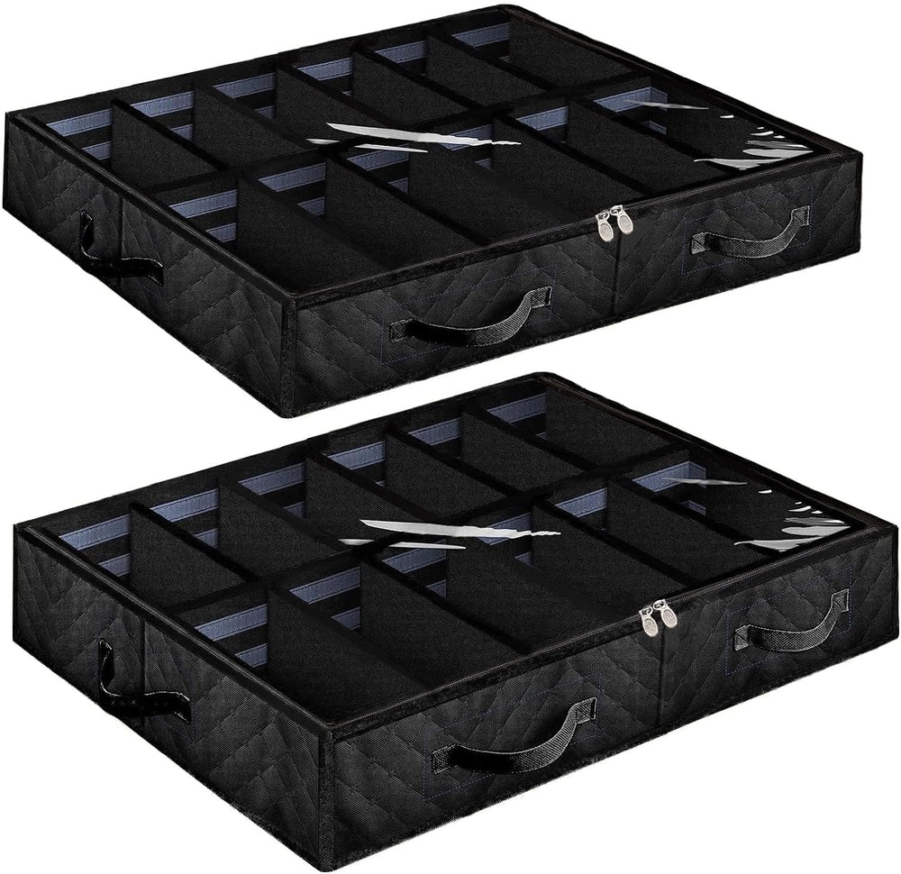 Set of 2, Under Bed Shoe Storage Organizer, Black