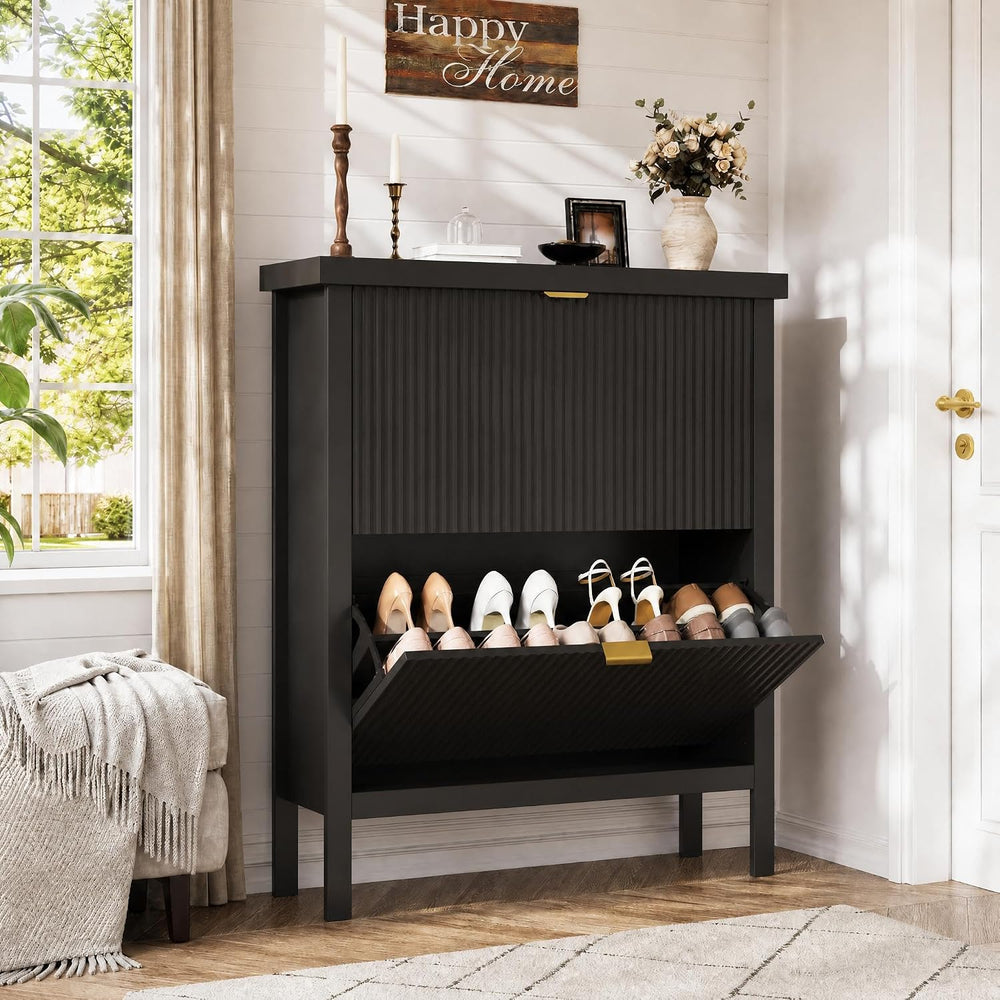 Garvee Fluted Shoe Cabinet Storage for Entryway with 2 Flip Drawers