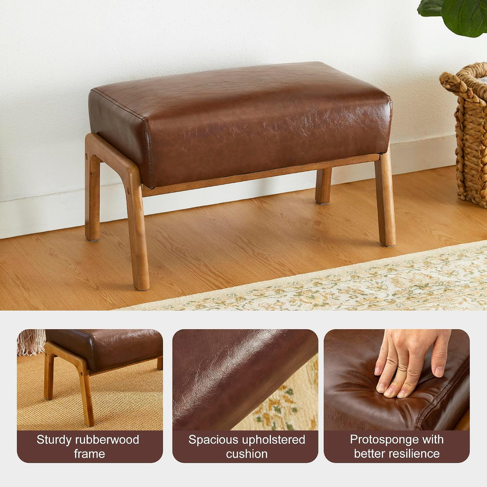 Glitzhome Rectangle Ottoman Bench, Modern Coffee Leatherette Footstool with W...