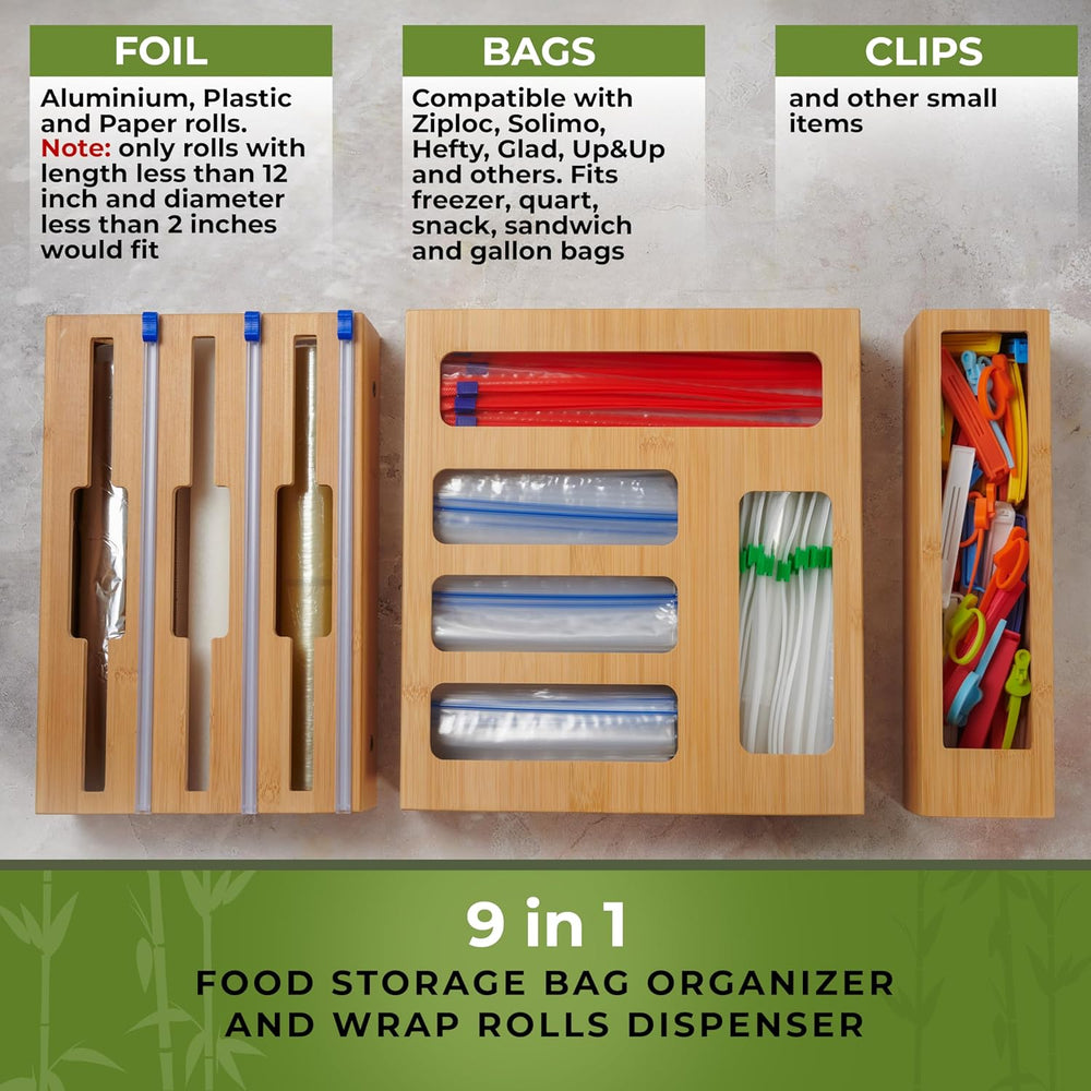 Kitchen Drawer Organizer, 9" 1 Sandwich Storage Bag Organizer & Foil...