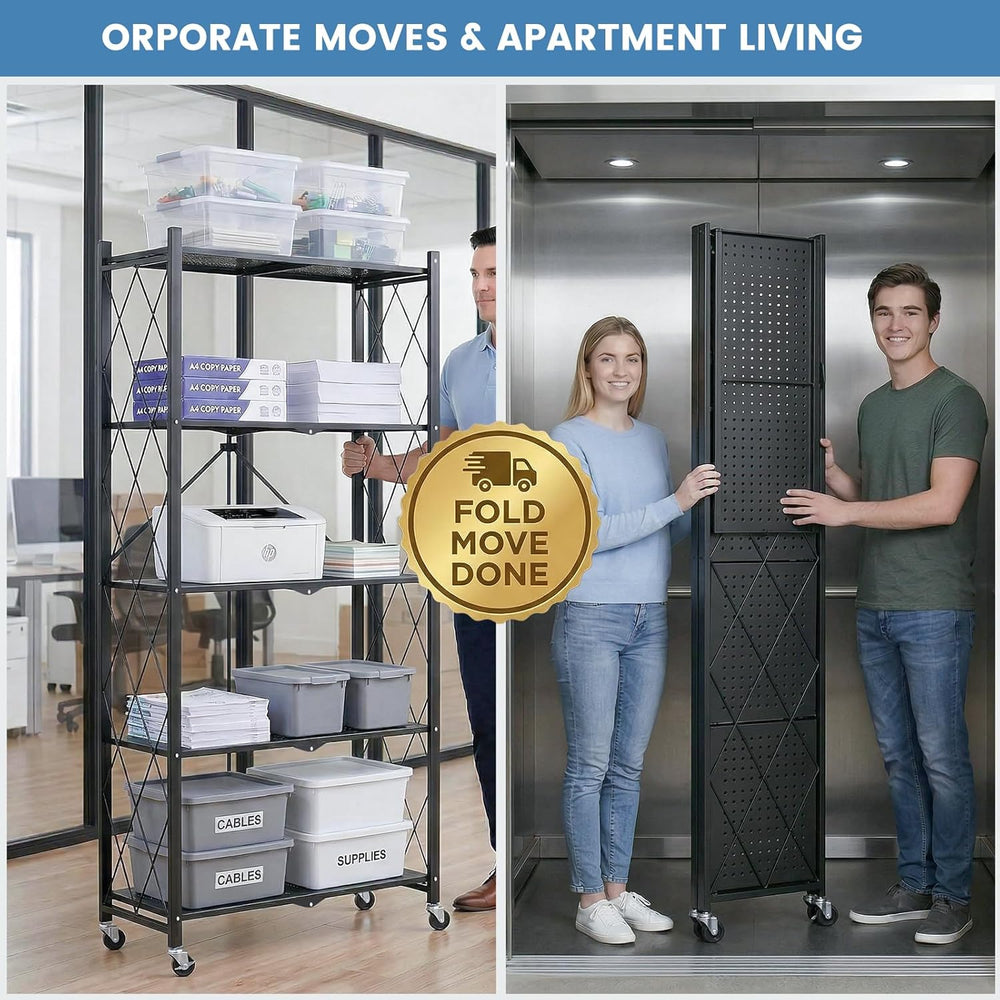 ALANNG 70.7" H Metal Storage Shelves, 5 Tier Folding Shelf on Wheels