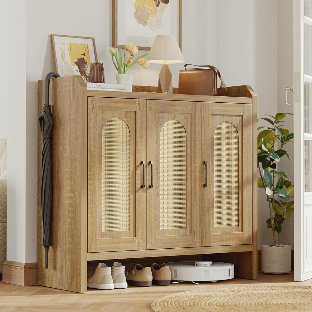 Mericonia Rattan Shoe Storage Cabinet, Farmhouse Shoe Cabinets Storage for En...