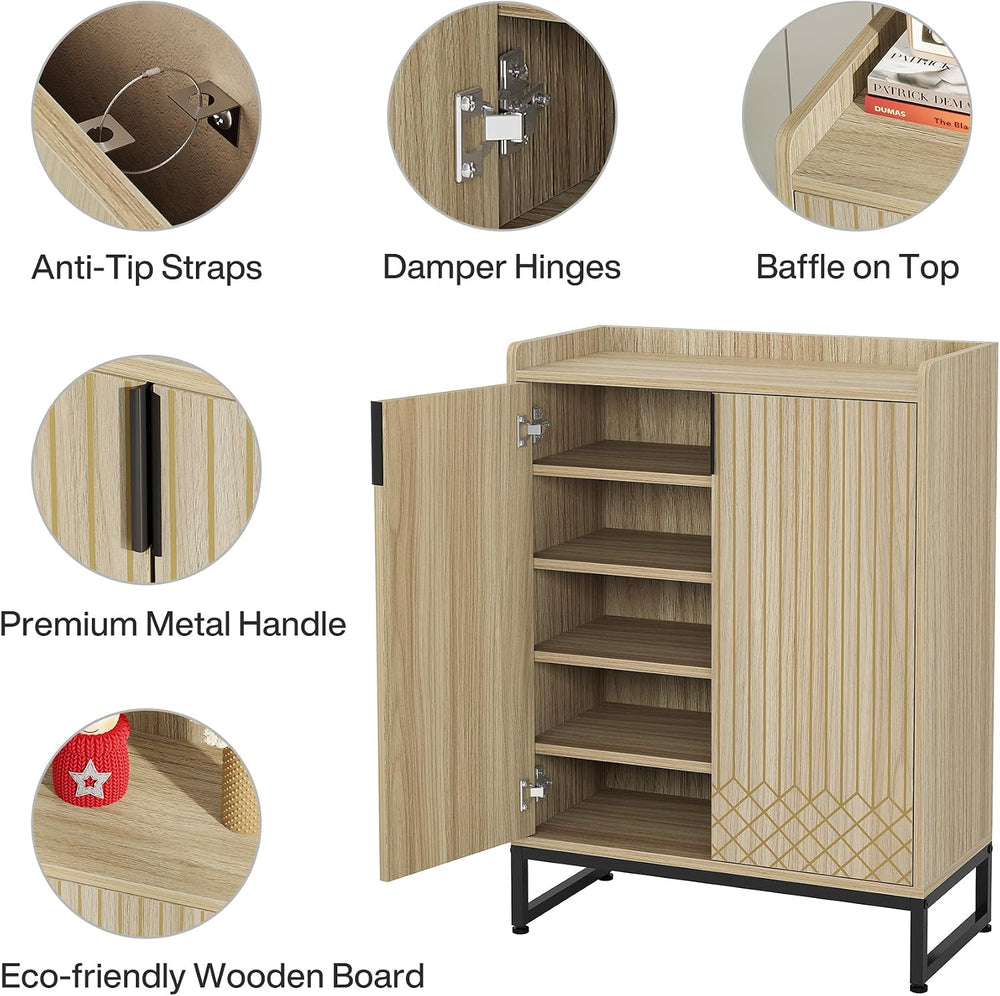 Tribesigns Shoe Cabinet with Doors,Natural 5 Tiers Shoe Storage Cabinet for E...