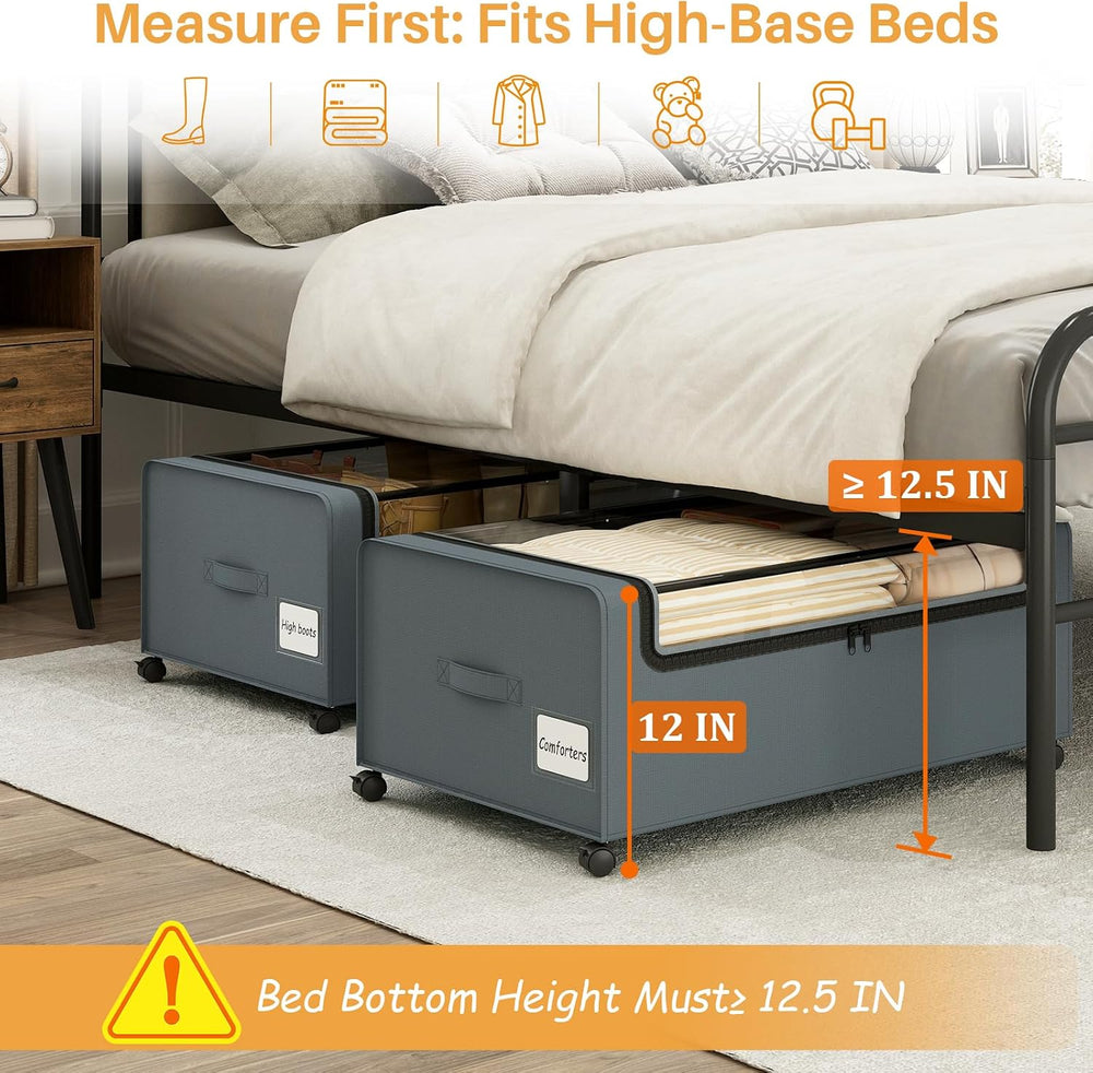 Webetop 2-Pack Under Bed Storage Bins with Wheels, 12 Inch, Clear Lid, Grey