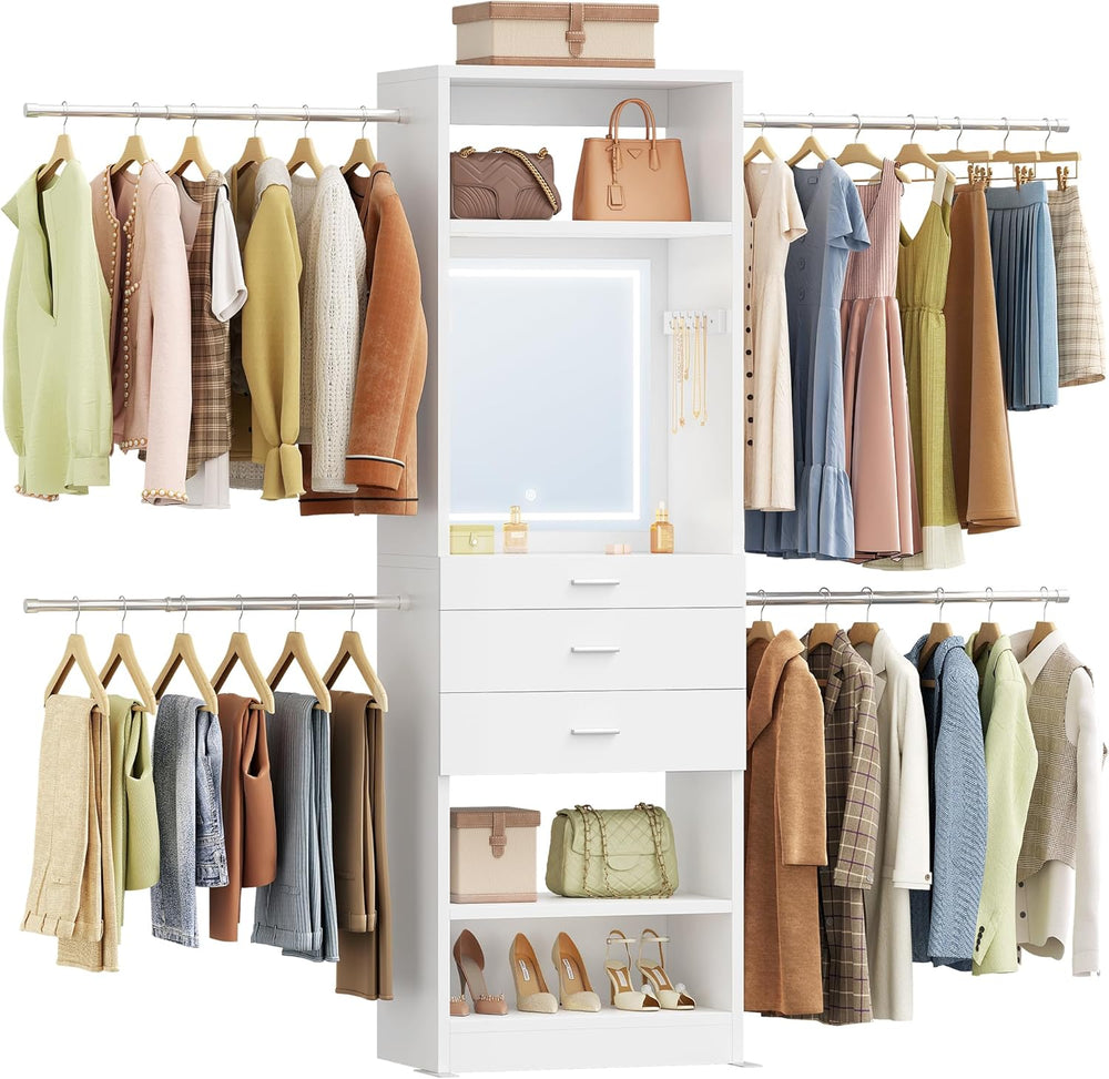 Hzuaneri Closet System Closet Organizer and Storage with 3-Color LED Mirror