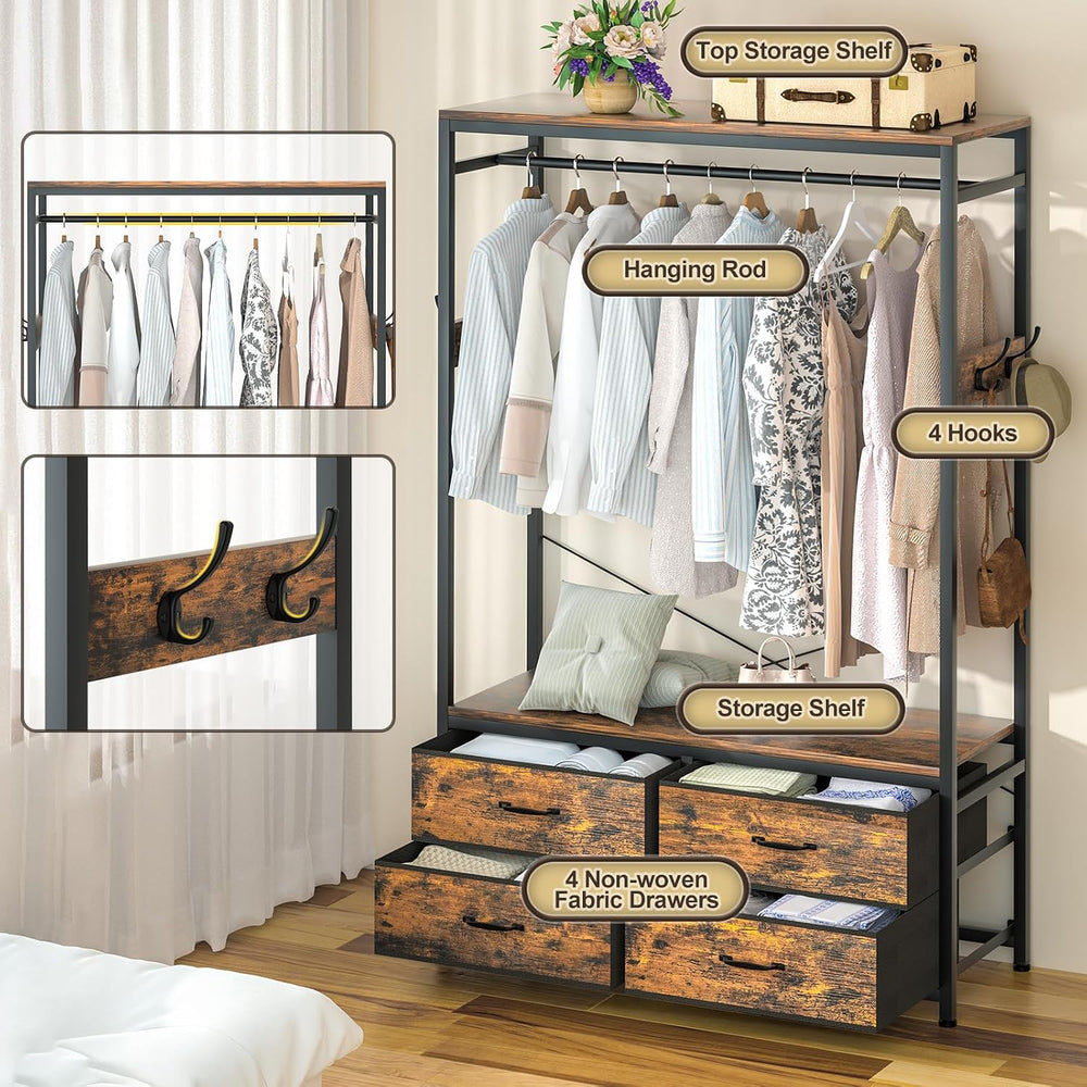 Freestanding Clothes Rack for Bedroom: Large Capacity 4 Drawers