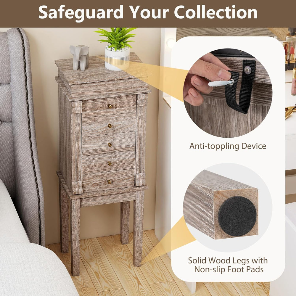 GIANTEX Standing Jewelry Cabinet, Flip Top Mirror, 5 Drawers & Swing Doors