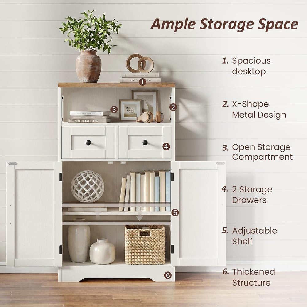 Farmhouse Storage Cabinet with Drawers, Small Kitchen Pantry Cabinet, White