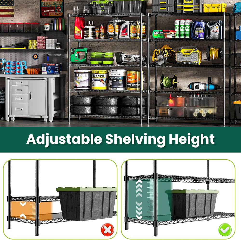 48" W Garage Shelving 1875LBS Heavy Duty Wire Shelving Unit, Metal 5-Tie...