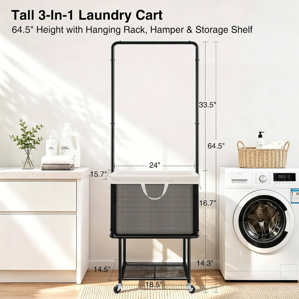 STO STO Rolling Laundry Cart with Hanging Bar, Laundry Hamper with Wheels