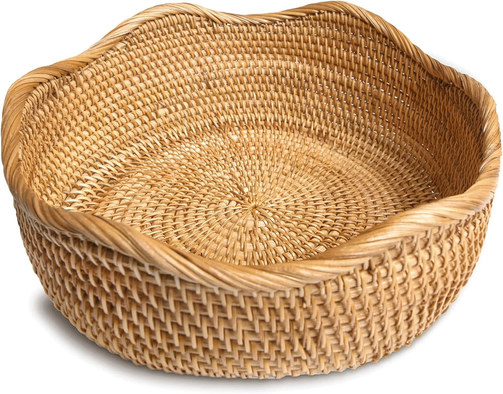 HITOMEN Handmade Rattan Bread Baskets Round Wicker Fruit Serving Storage Bowl...