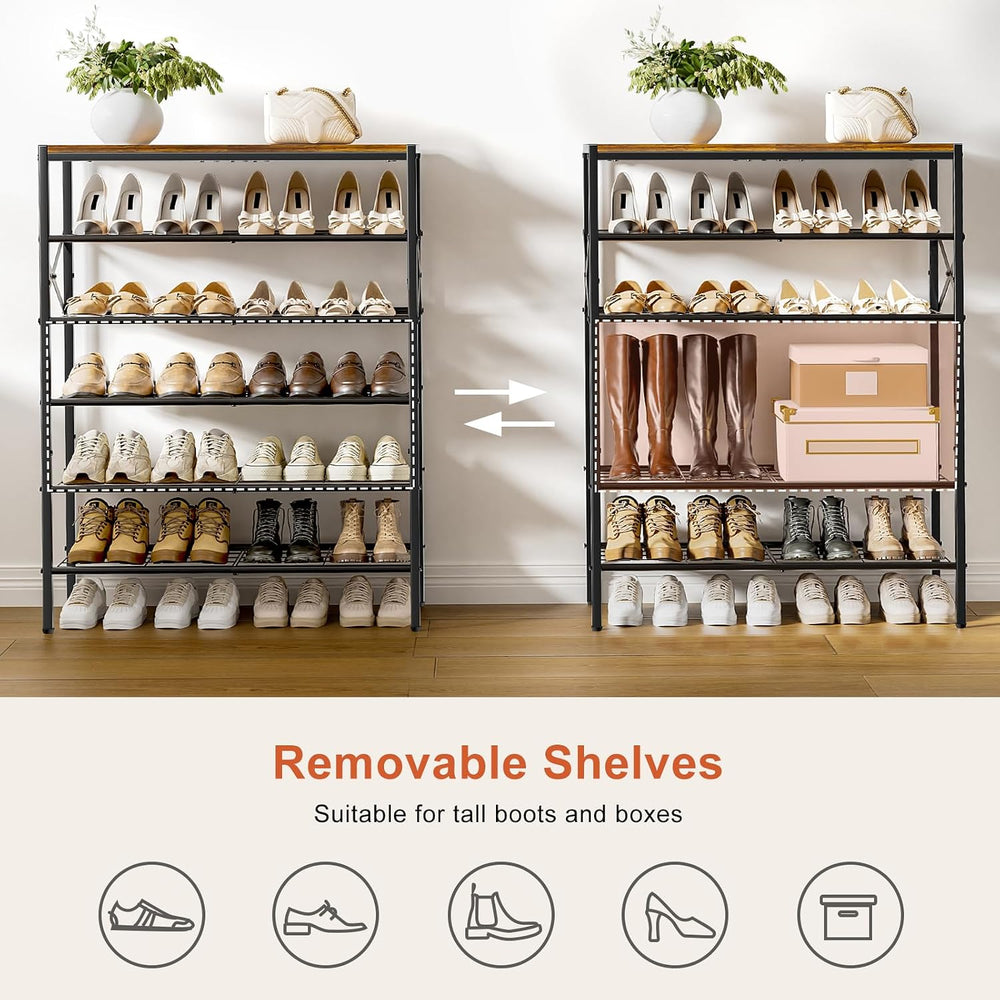 6 Tier Metal Shoe Rack with Wood Top, 18-24 Pairs