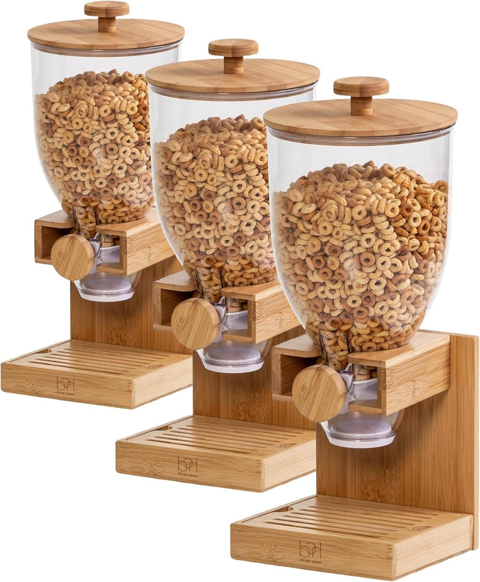 ZevrO Honey-Can-Do Bamboo Cereal Dispenser with Airtight Lid – Countertop Dry Food Dispenser for Kitchen Organization – Eco-Friendly Cereal Container for Pantry (Pack of 3)