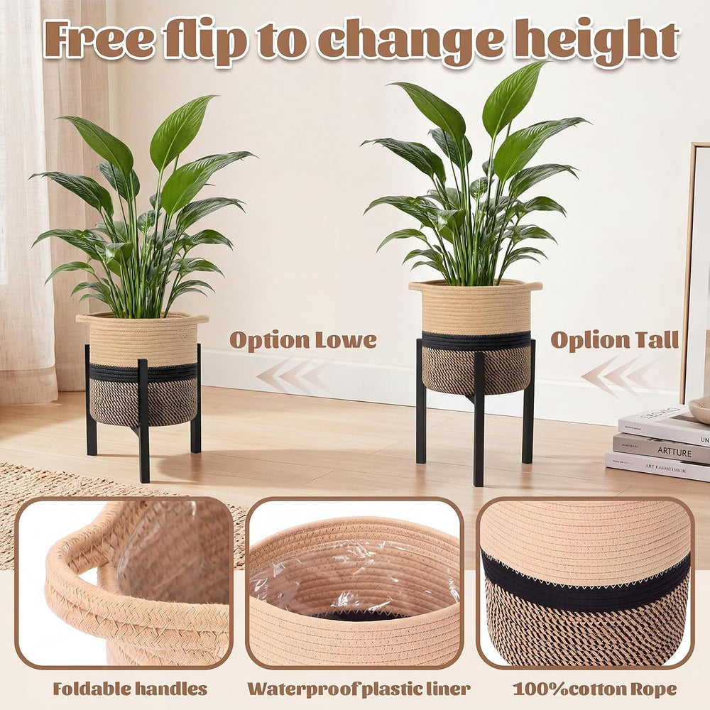 3 Pack Metal Plant Stands with Rope Baskets, Stylish, Boho