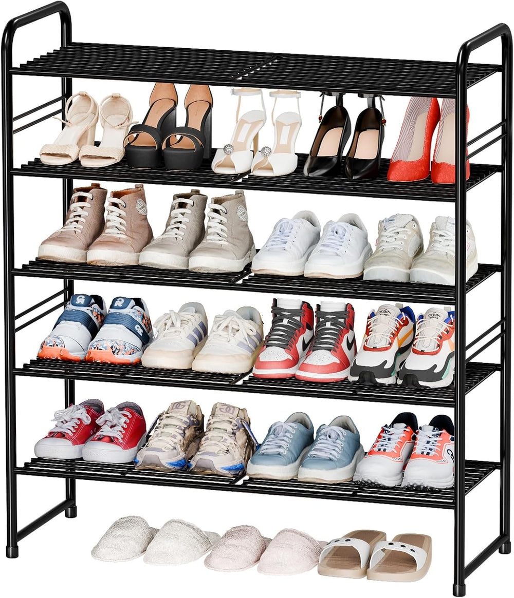 Heavy Duty Metal Shoe Rack Stainless Steel Shoe Organizer Shelf, Black