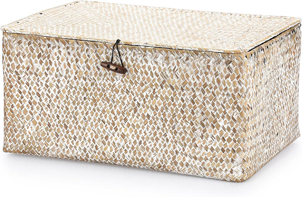 Hipiwe Wicker Woven Baskets Bin with Lid Seagrass Storage Basket, X-Large