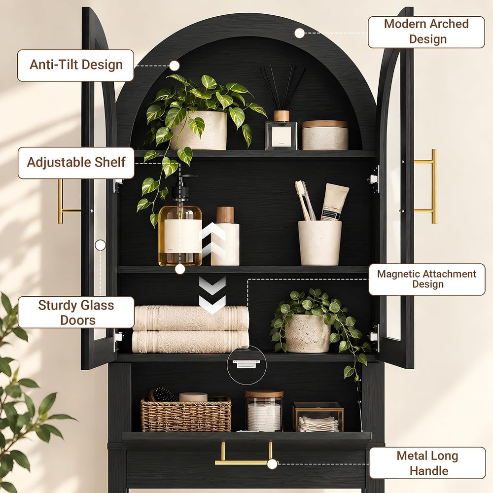 Seang Over The Toilet Storage Cabinet,Arched Toilet Storage Cabinet with Deta...