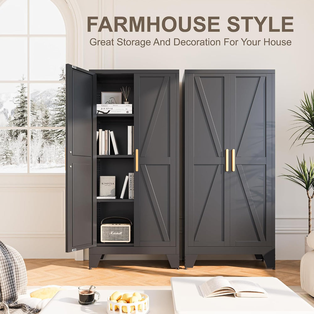 Baborokic 61H Metal Storage Cabinet with 2 Doors and Adjustable Shelves,Farmh...