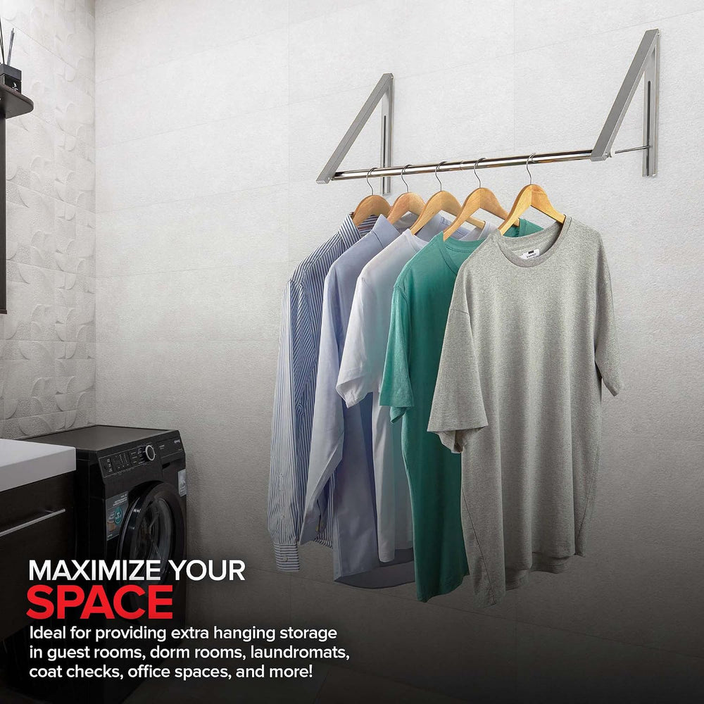 Double Foldable Clothing Rack w/ Extension Rod, Wall-Mounted Retractable Clot...