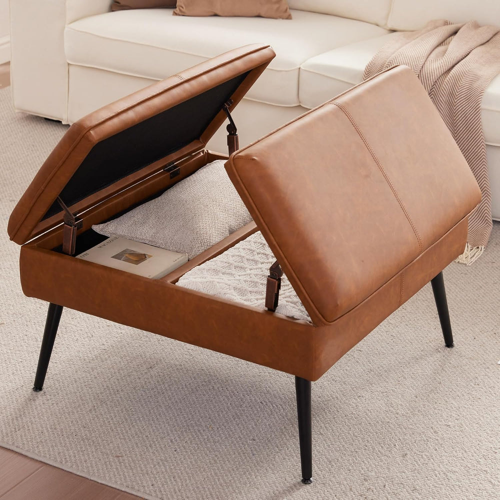 Square Ottoman with Storage Coffee Table Large Upholstered Cognac