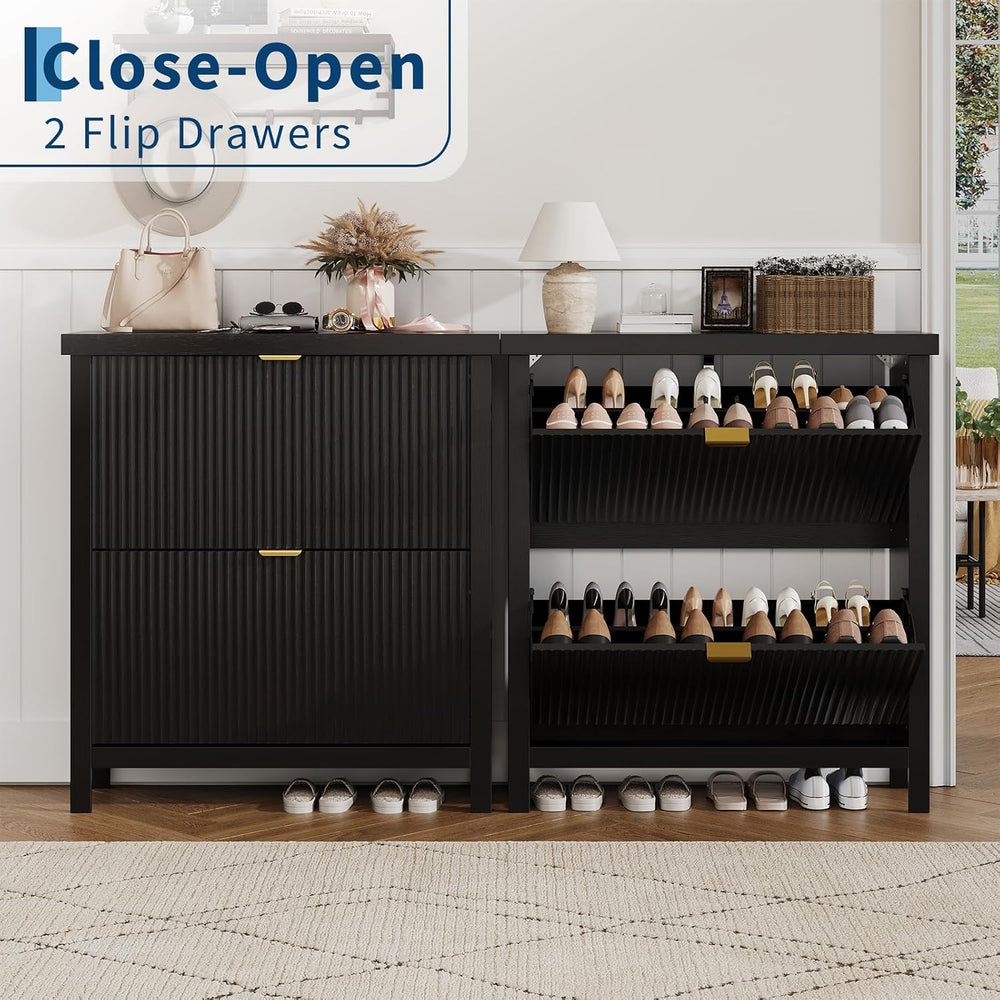 Garvee Fluted Shoe Cabinet Storage for Entryway with 2 Flip Drawers