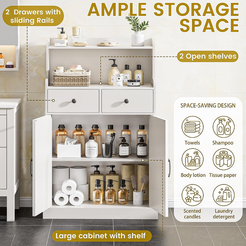 Farmhouse Bathroom Storage Cabinet with 2 Drawers & 2 Doors, Kitchen Cabi...