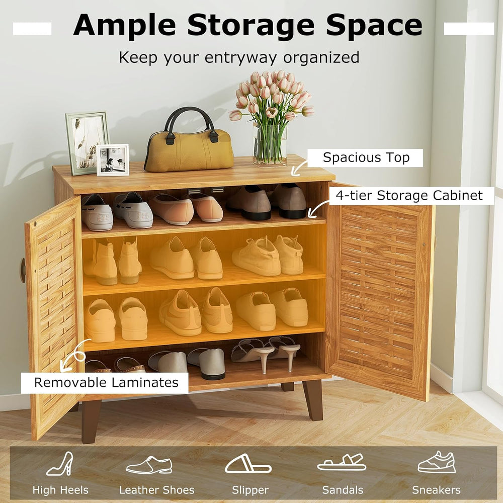 Tangkula Shoe Storage Cabinet, 4-Tier Farmhouse Shoe Organizer w/ 3 Removable...