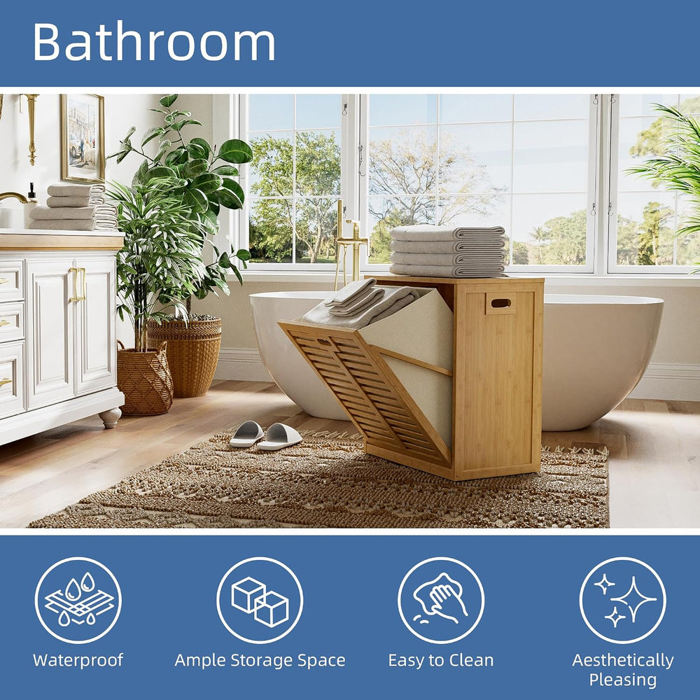 HITNET Tilt Out Laundry Hamper, Bamboo Laundry Cabinet with Hidden Removable ...