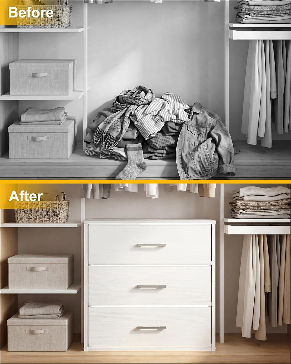 Fixwal Closet Drawers for Clothes, 1 Pack, 3 Drawers Dresser, 21.2" Wide