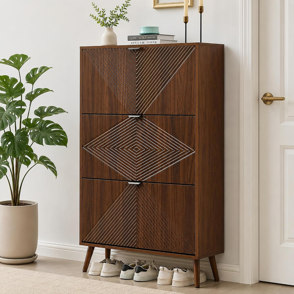 Shoe Cabinet with 3 Flip Drawers, 31.5'' W Narrow Shoe Storage for En...