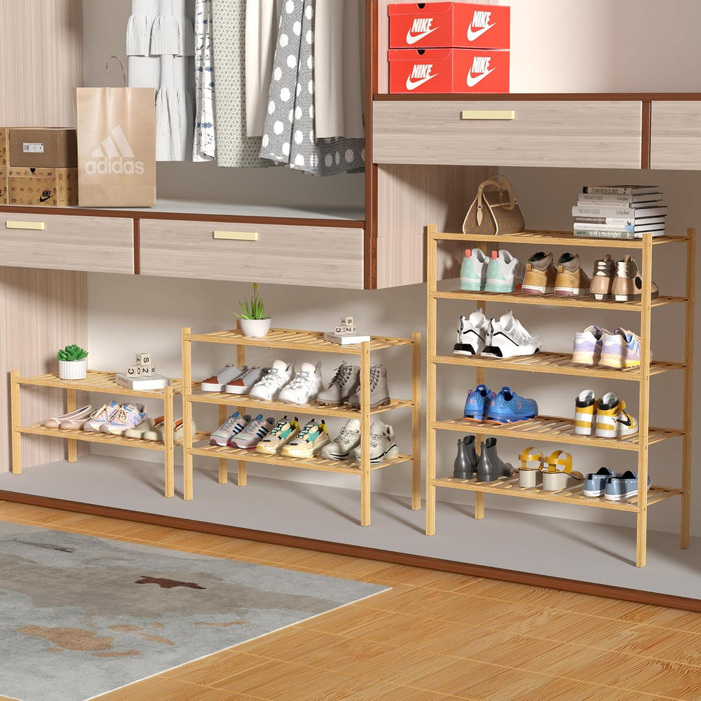 ROMGUAR CRAFT 4 Tier Bamboo Shoe Rack for Closet Free Standing Wood Shoe Shel...