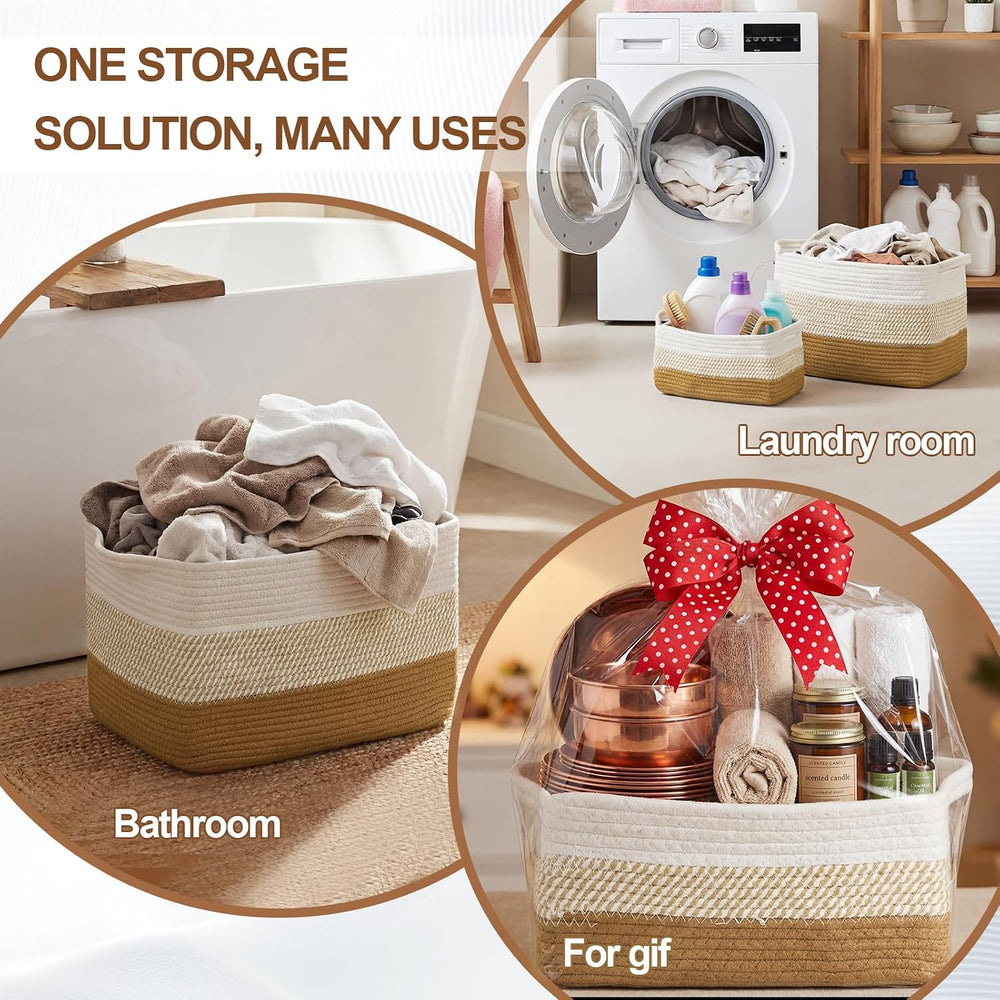Sawysine 6 Pack Cotton Rope Woven Storage Baskets, 2 Size Organizer Bins