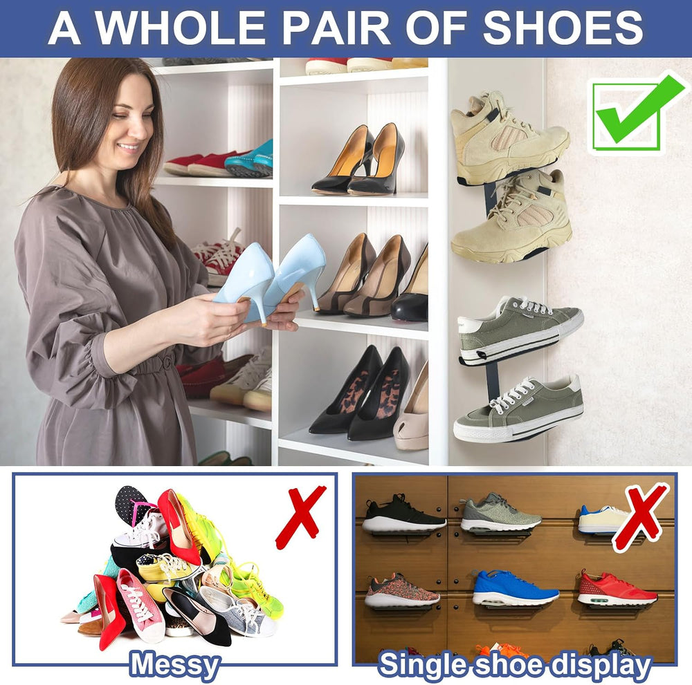 Blulu 4 Sets Floating Shoe Display Shelves for Wall Large Metal Hanging Shoe ...