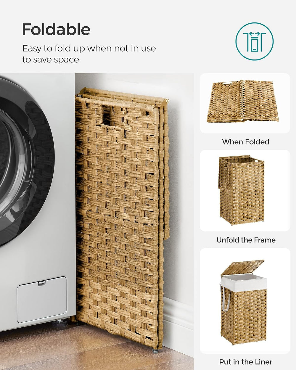 SONGMICS Laundry Hamper with Lid, 17.2 Gallon (65 L) Synthetic Rattan Clothes...
