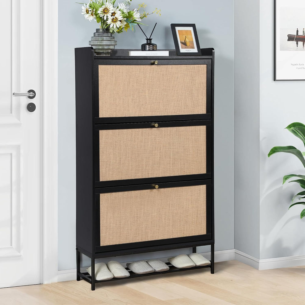 LEVNARY Shoe Cabinet for Entryway, Slim Shoe Cabinet with 3 Flip Drawers Narr...