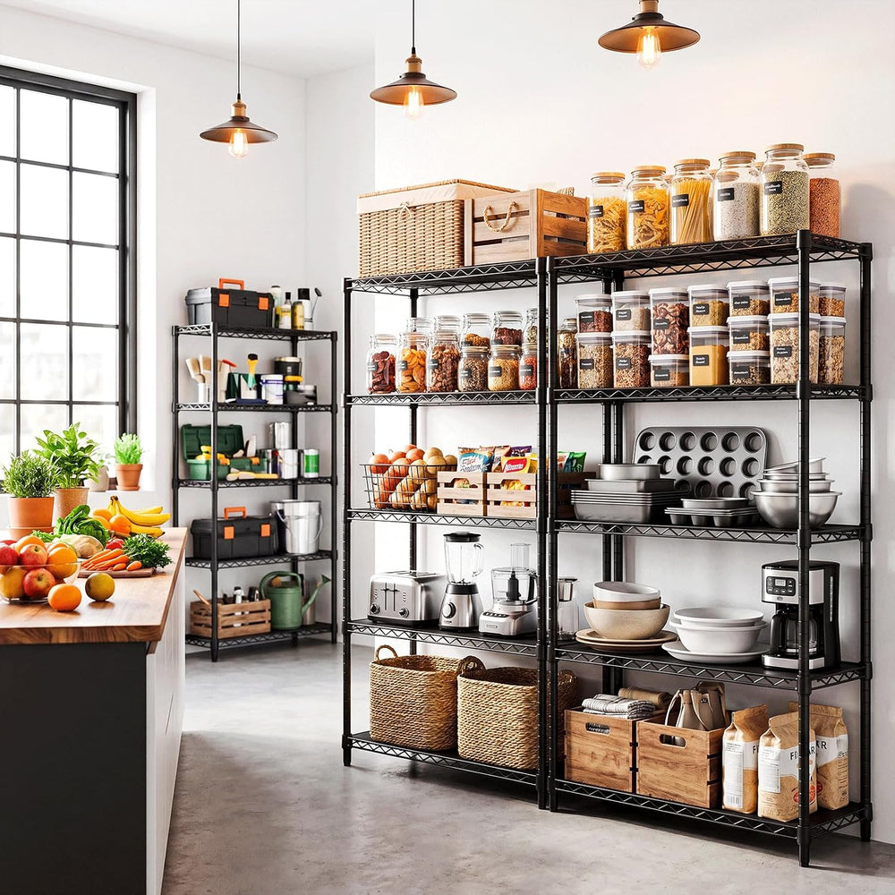 IZEUK 1750 LBS Black Garage Shelving Wide Storage Shelves,5 Tier Adjustable H...