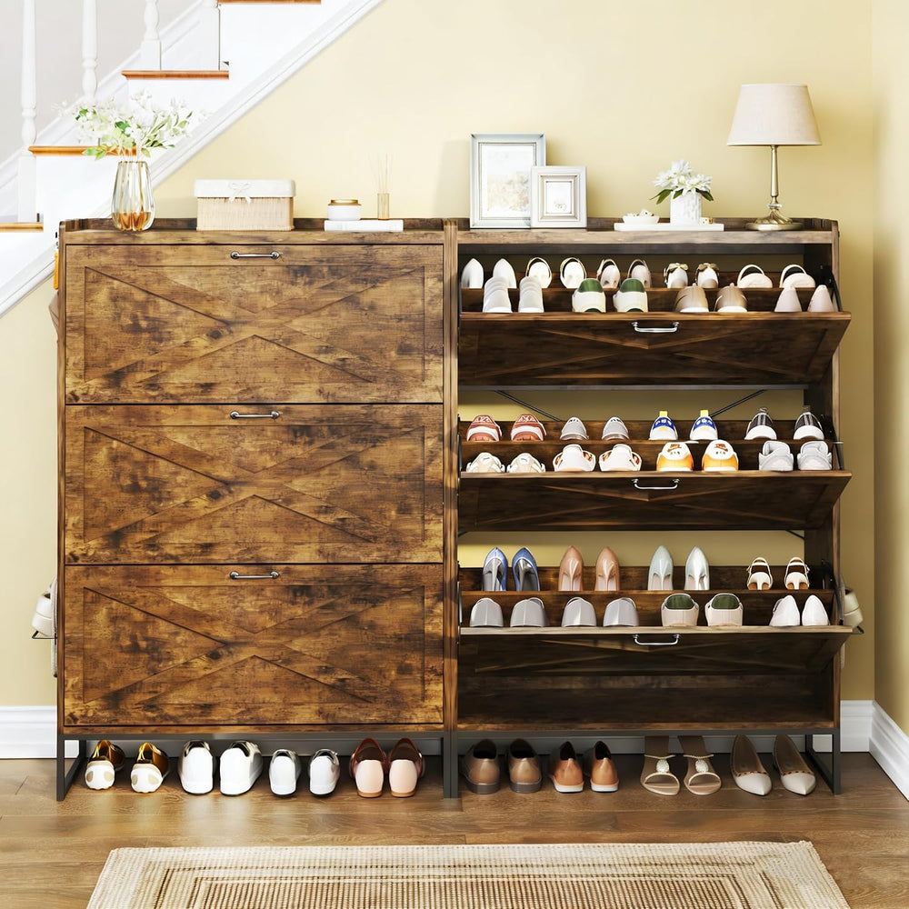 HUAHUU Shoe Cabinet with 3 Flip Drawers, Narrow Shoe Rack Cabinet, Freestandi...