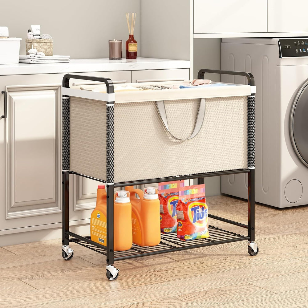 Laundry Hamper Rolling Sorter: 120L Large Basket with Wheels Removable Bag