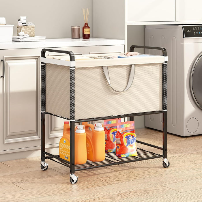 Laundry Hamper Rolling Sorter: 120L Large Basket with Wheels Removable Bag