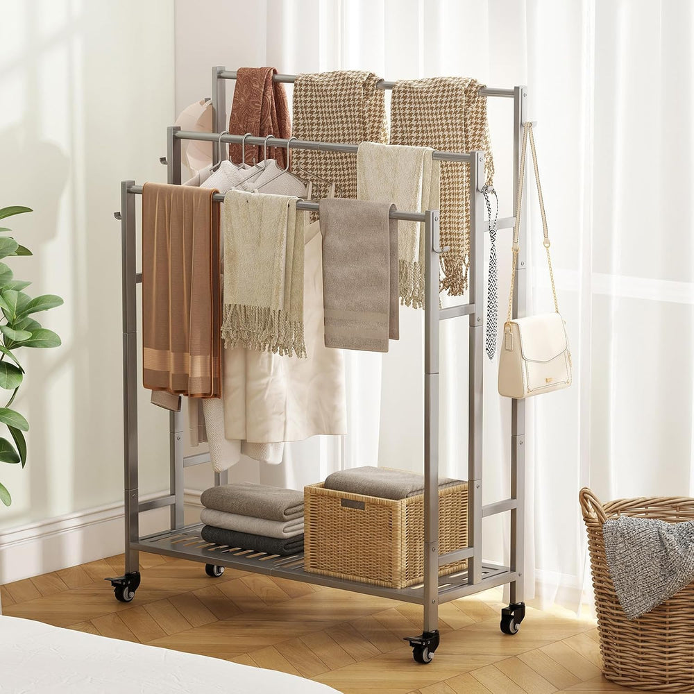 SORCEDAS Towel Rack Outdoor 3 Tier Standing Blanket Drying Rack Grey