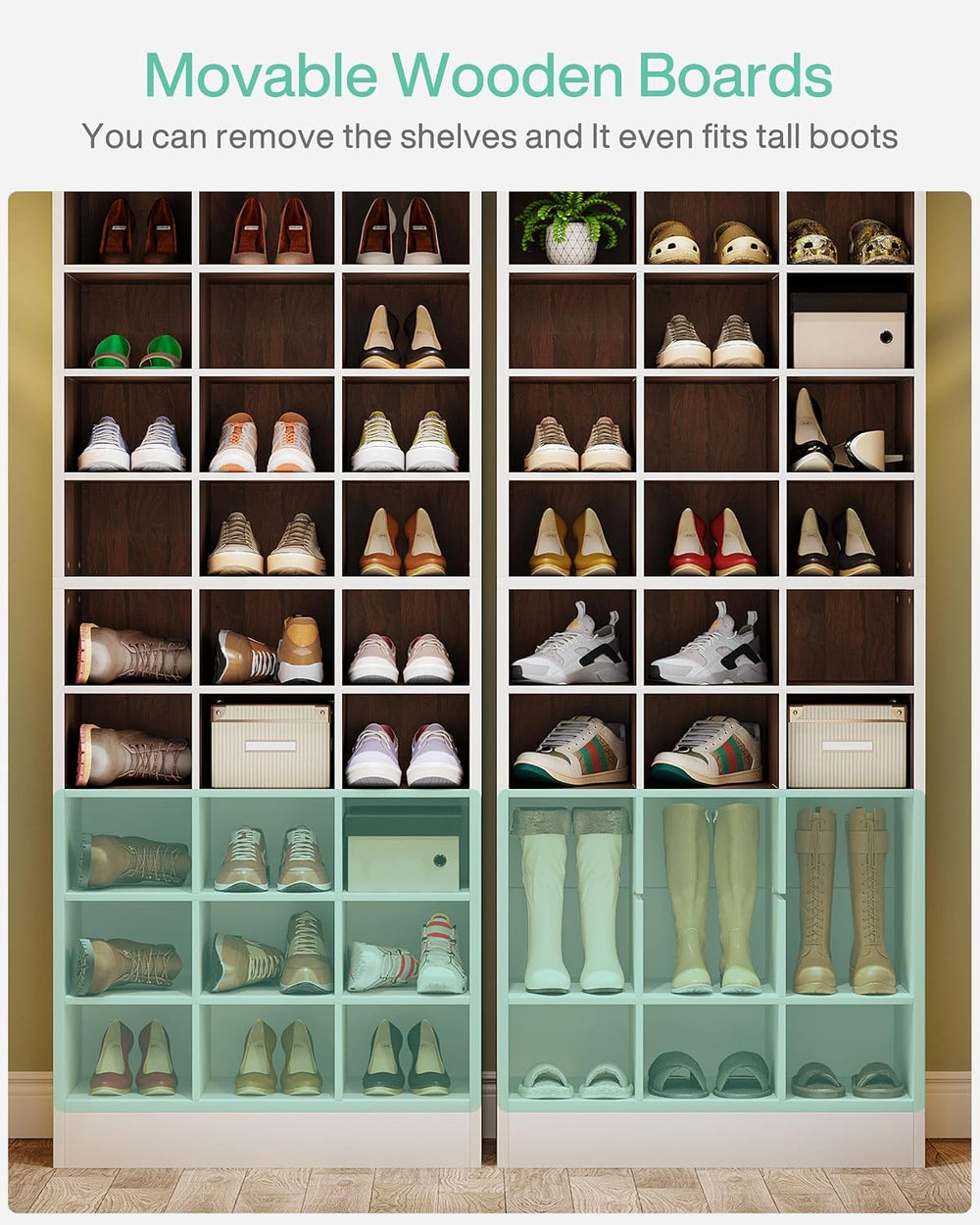 Tribesigns 10-Tier Shoe Storage Cabinet Set of 2, White and Brown Wooden Shoe...